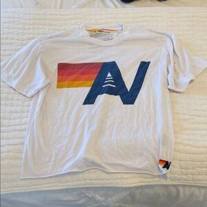 Aviator Nation White Tee with Blue and Multicolor Logo